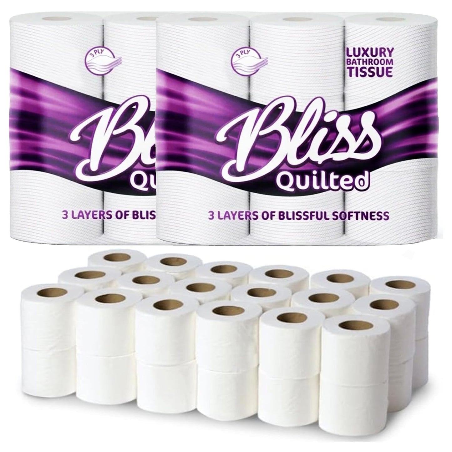 3-Ply Luxurious Super Soft Bliss Quilted Toilet Tissue Rolls For Washrooms