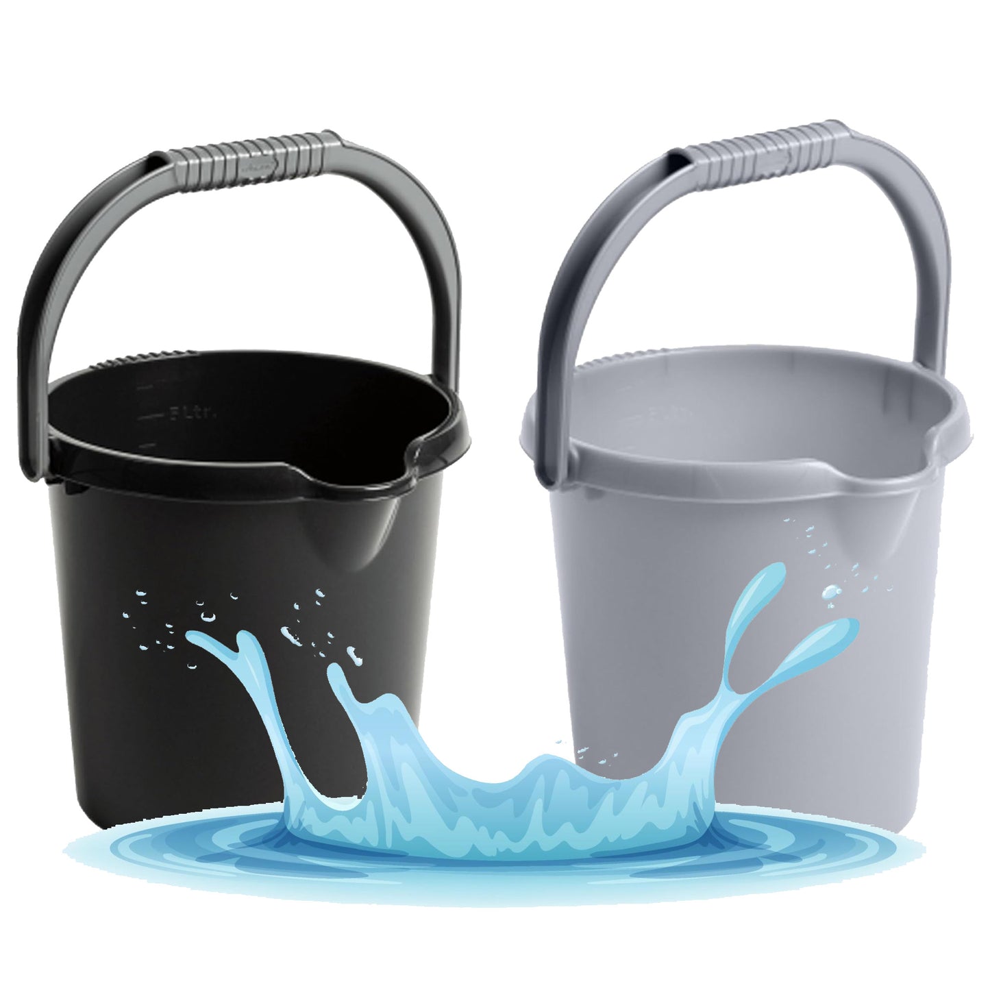 Multipurpose Storage, Garden, Cleaning & Kitchen 5 Litre Strong Plastic Black Or Grey Buckets With Handle