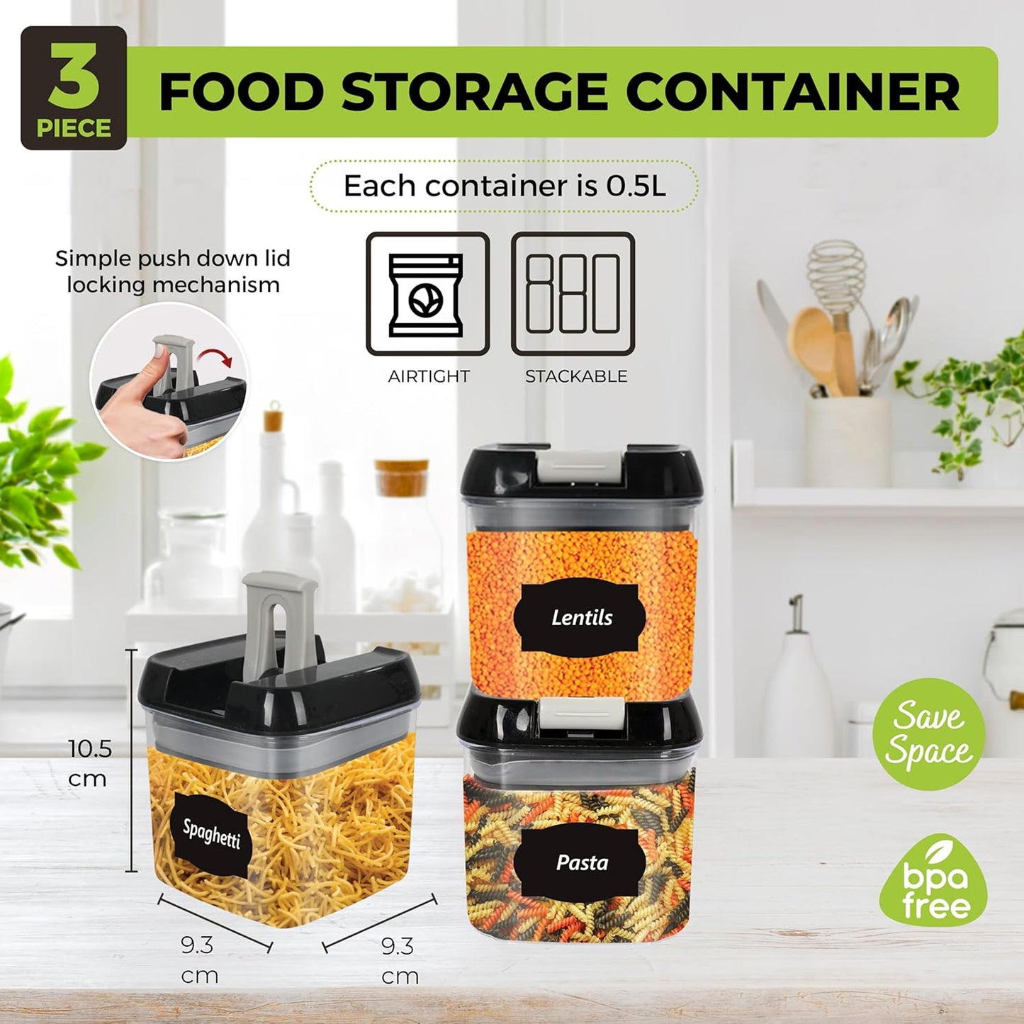 Easy To Use Food Grade & BPA Free Airtight Cereal Dry Foods Storage Container Kits