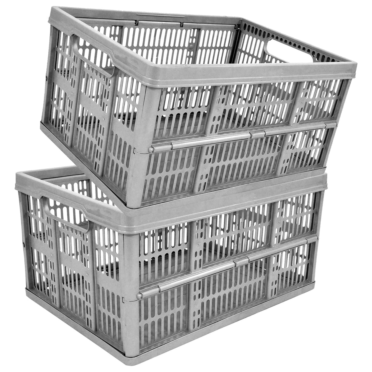 32 Litre Large Stackable Multi Use Fruit, Veg, Books Strong Foldable Grey Storage Crates