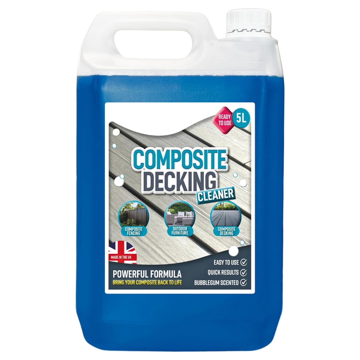 5 Litre Bottle Powerful Formula Outdoor Composite Decking, Fencing & Furniture Cleaner Quick Results