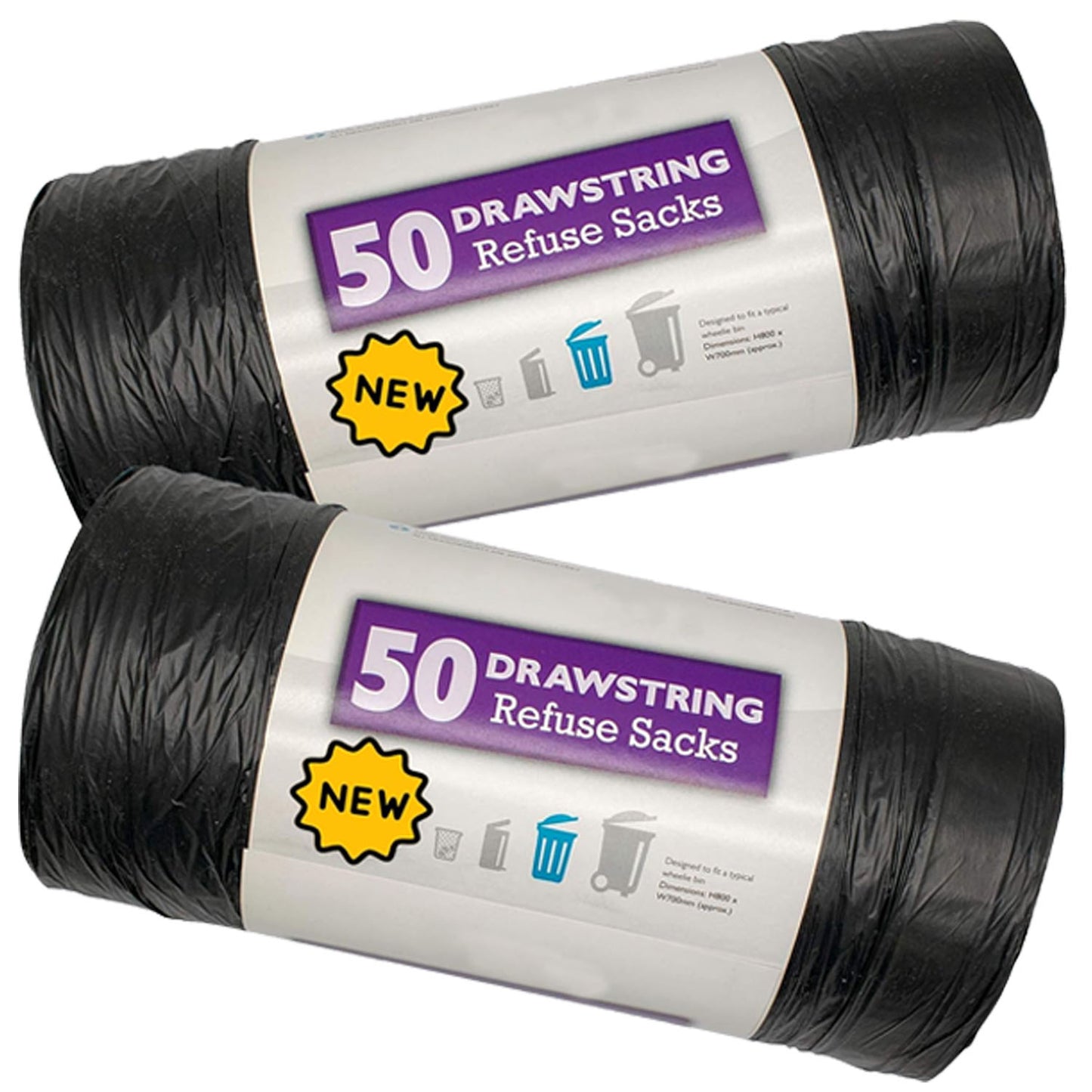 Easy Tie Top Handle Black 120L Drawstring Refuse Sacks For Home, Garden & Office