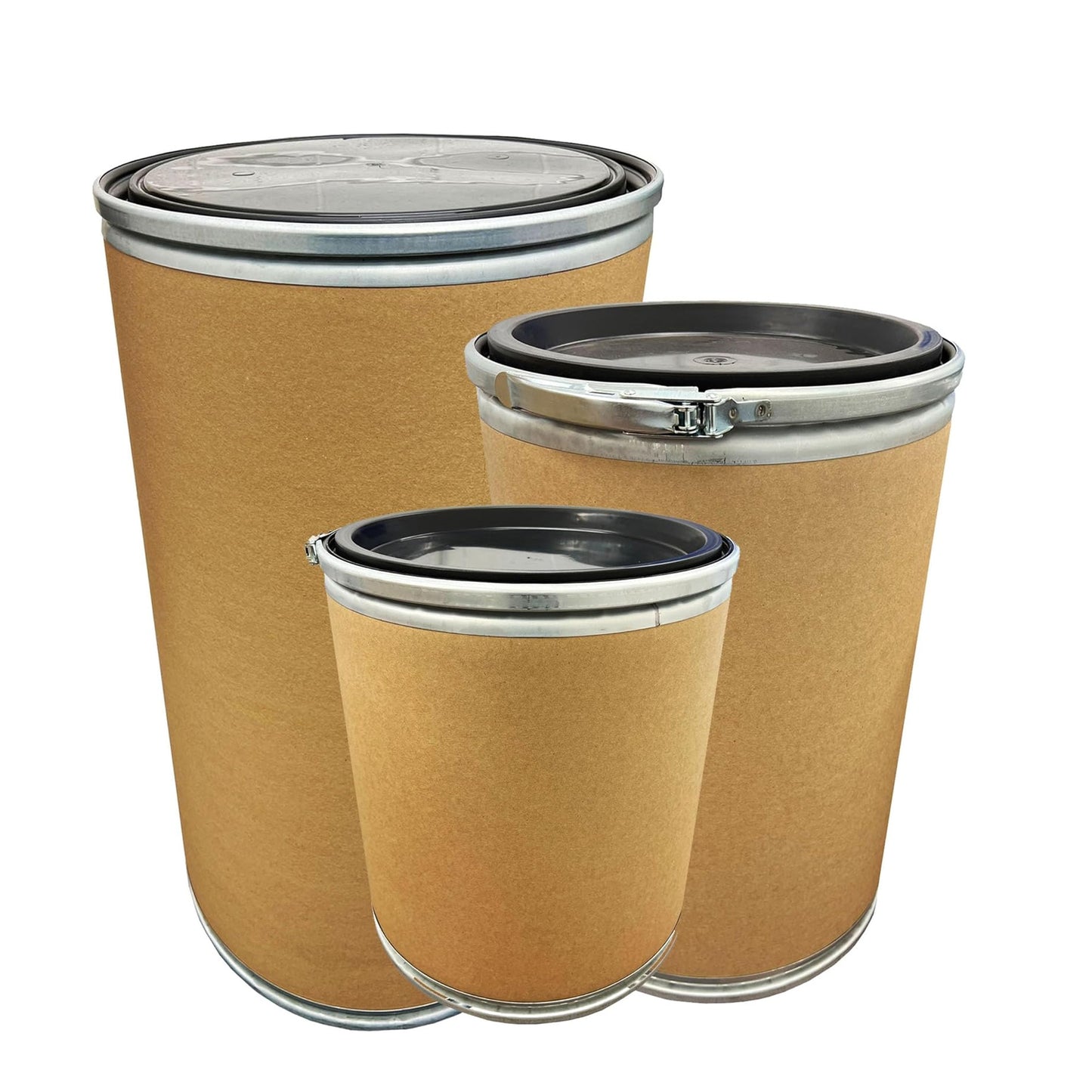 Strong Brown Cardboard Open Top Fibre Shipping Drum Keg Storage Barrels With Lever Lock & Lid