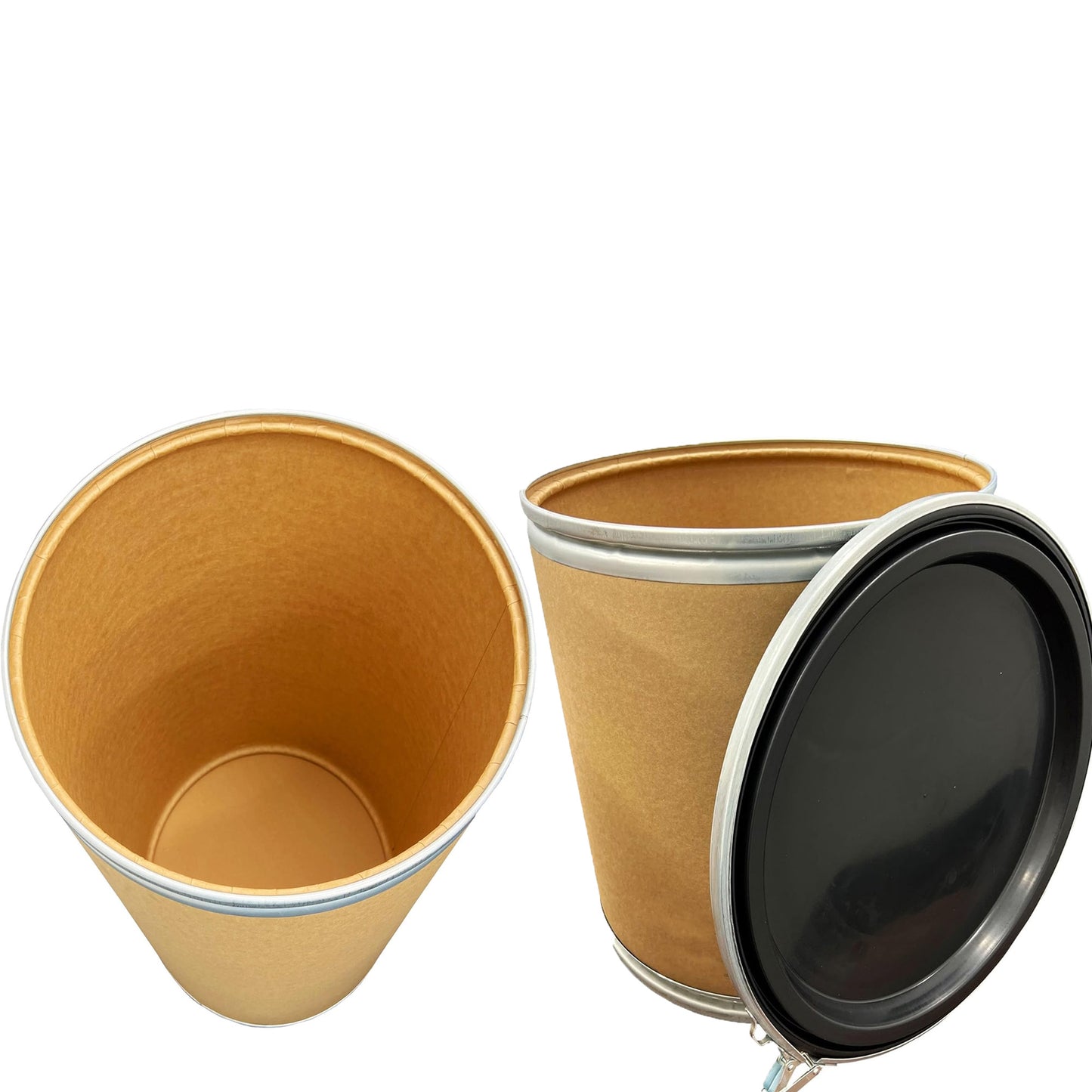 Strong Brown Cardboard Open Top Fibre Shipping Drum Keg Storage Barrels With Lever Lock & Lid