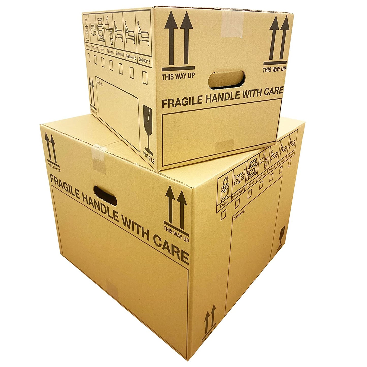 Extra Large & Medium Size Fragile Handle With Care Removal Cardboard Boxes With Carry Handles