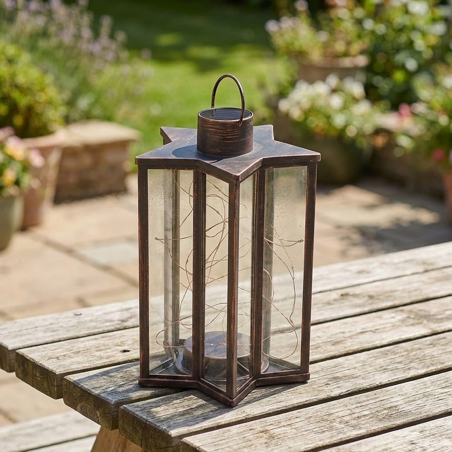 Elegant XL Star Lantern with Bronze Finish Solar Powered Warm White LEDs