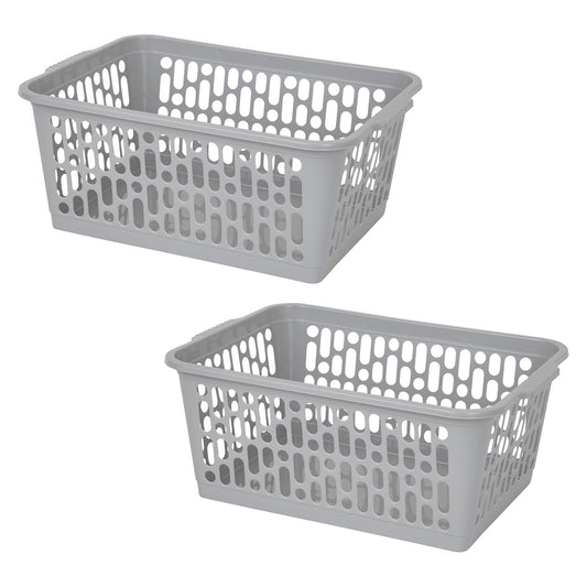 Multipurpose Cool Grey Large Handy Plastic Storage Baskets For Home & Office