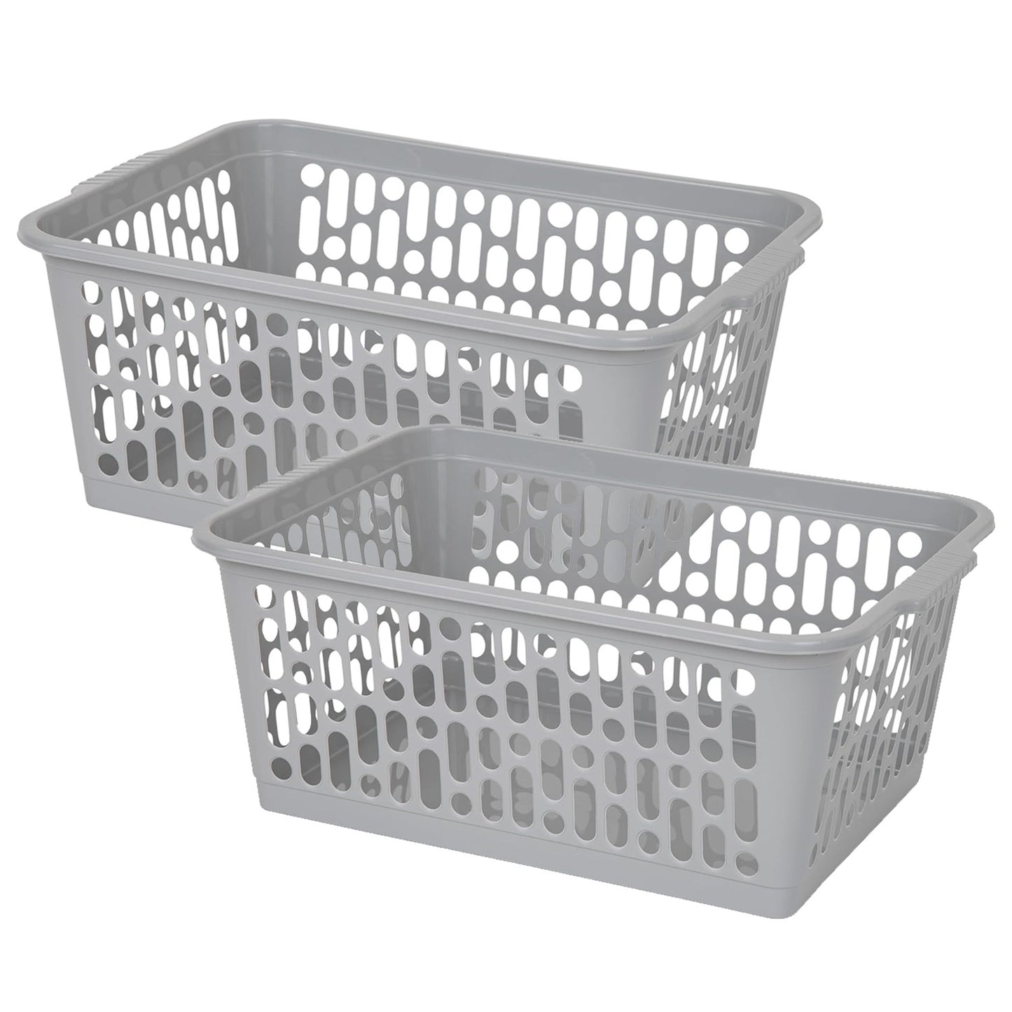 Multipurpose Cool Grey Large Handy Plastic Storage Baskets For Home & Office