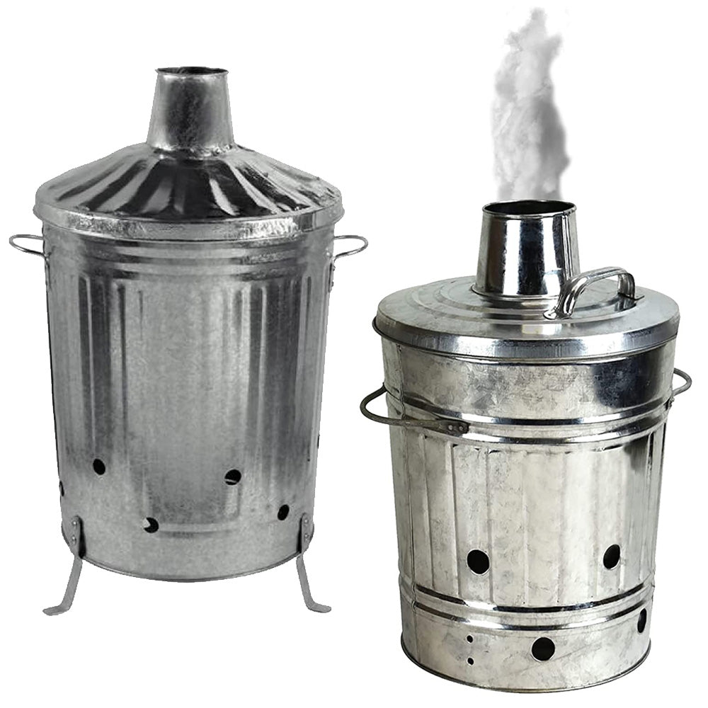Heavy Duty Galvanised Metal Fire Burning Incinerator Bins With Lids & Handles