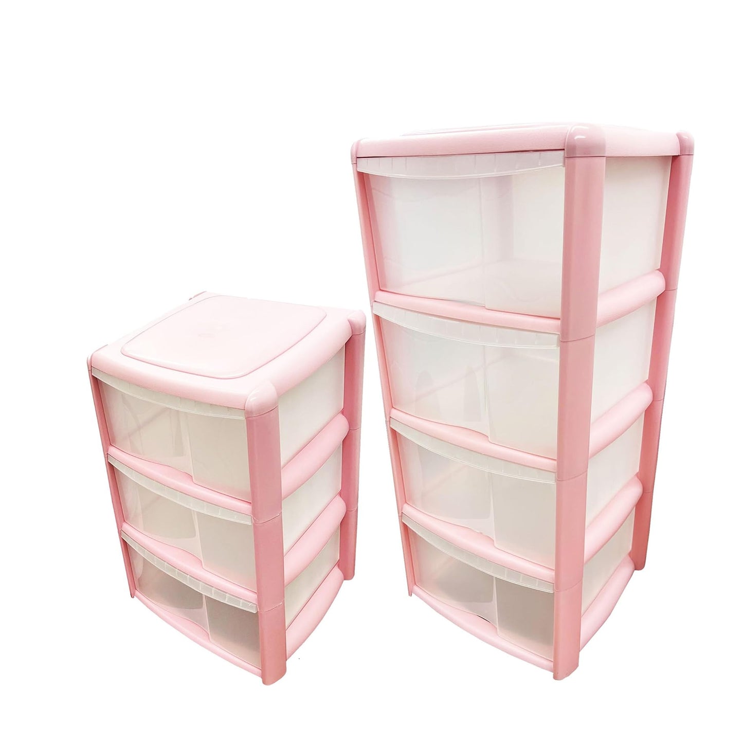Home Schools Offices Large Pink 3 Or 4 Frosted Tower Storage Unit With Clear Drawers