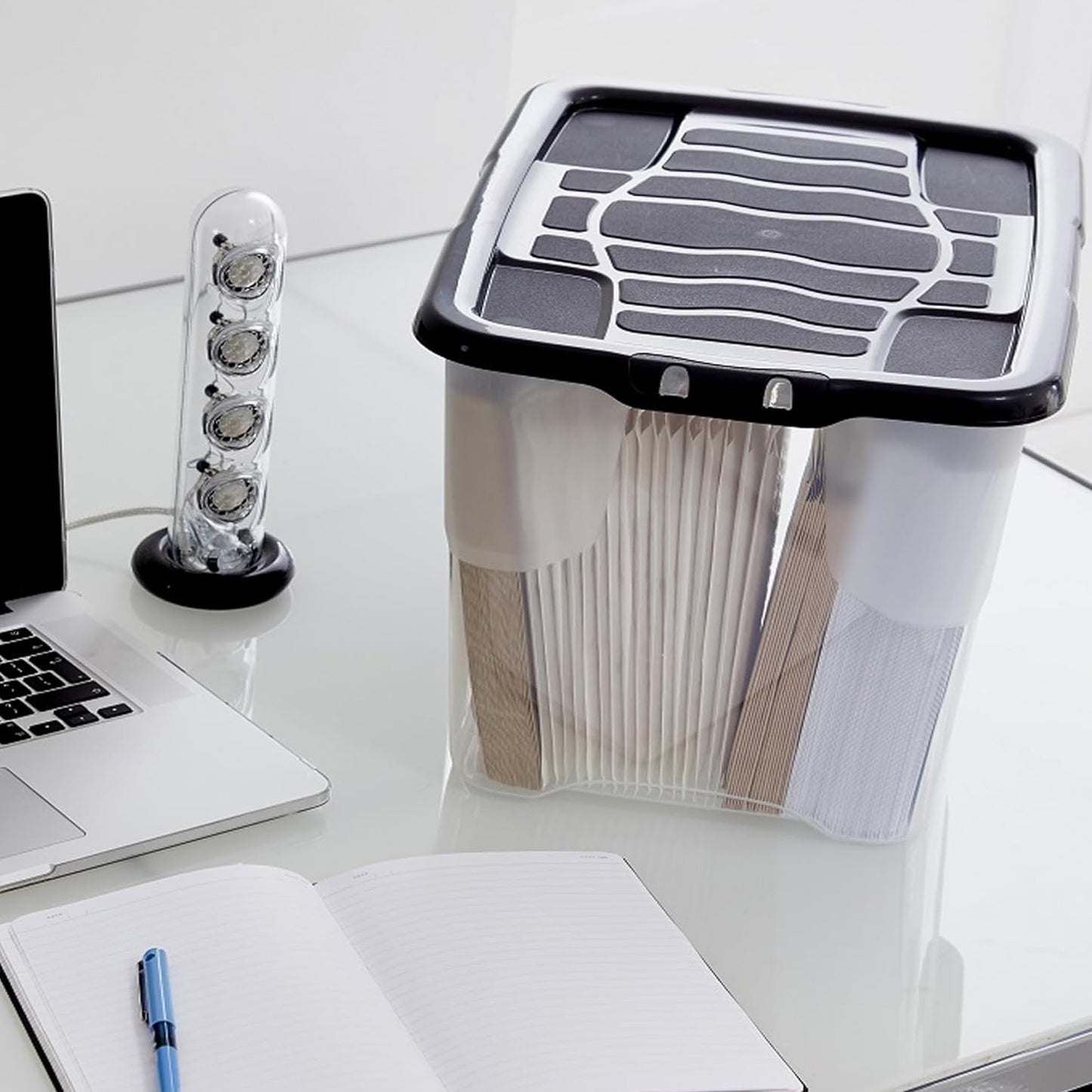 Set Of 5 Lightweight Home Office Large 24L Clear Storage Containers With Strong Black Lids