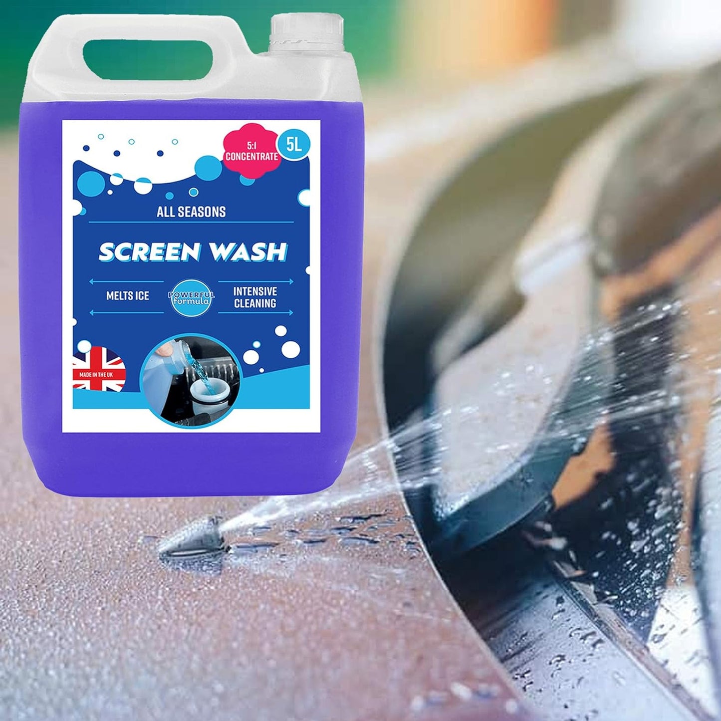 5 Litre Blue All Seasons Vehicle Screen Wash Effective Down To -5°C Formula Streak Free Finish