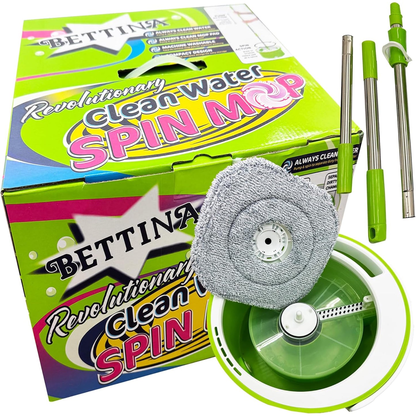 Spin Mop Bucket Set With Extra Mop Pad For Wooden, Marble & Tiled Bathroom Floors