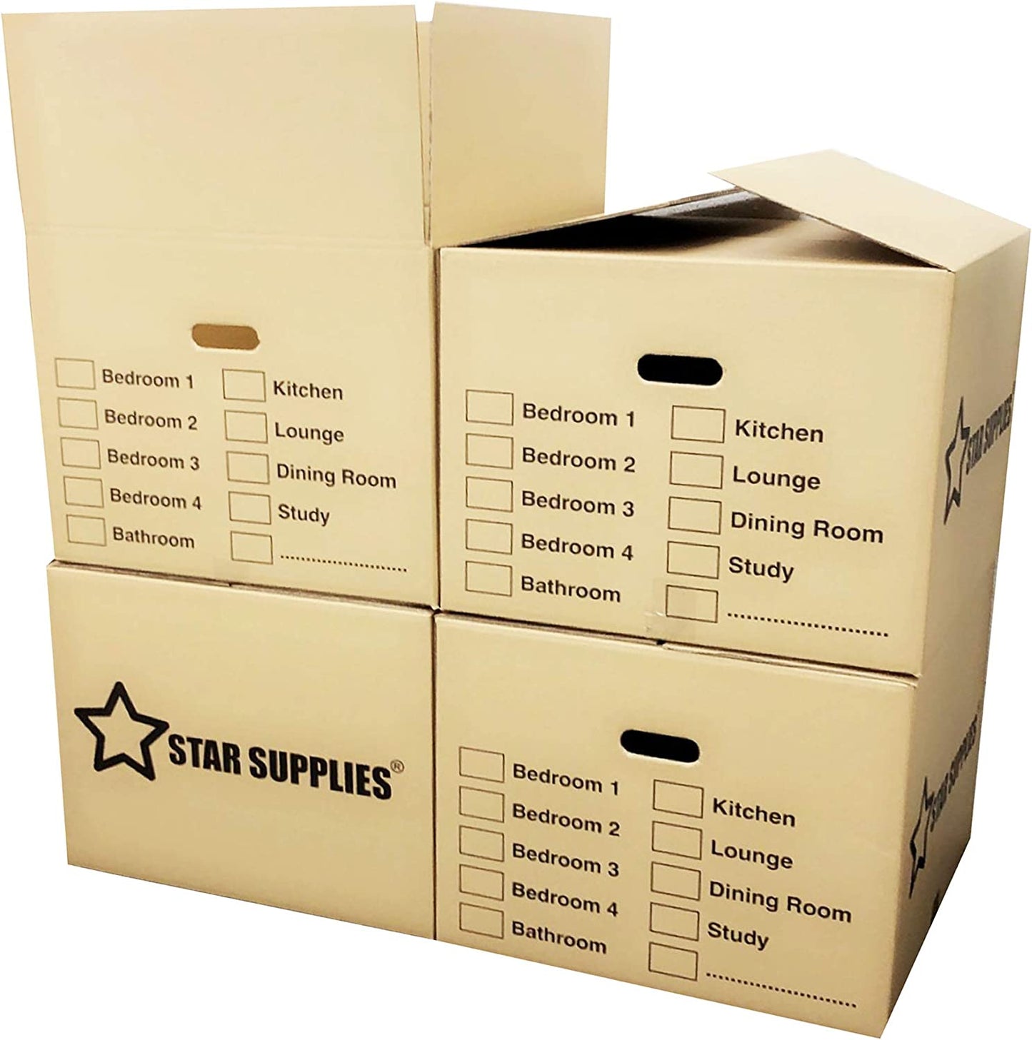 Extra Large & Medium Size Strong Printed Tick List Cardboard Removal Boxes With Carry Handles