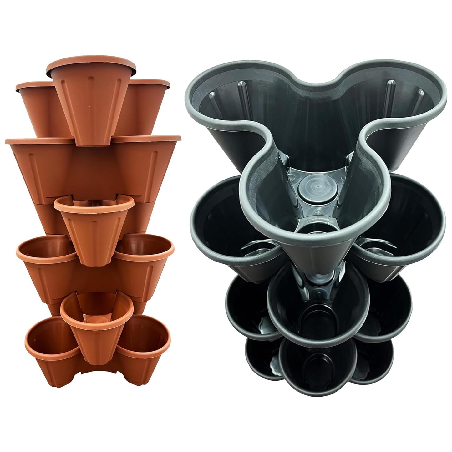 Tri-Pot Stacking Strawberry Black Terracotta Flower Herbs Vegetable Plant Pots For Home & Garden