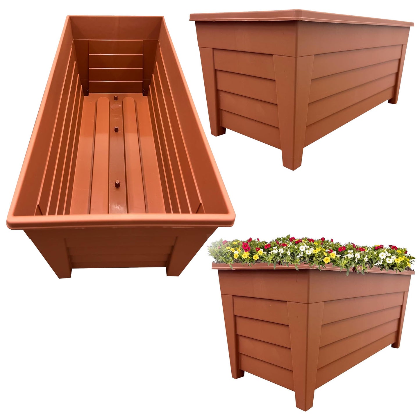 Set Of 4 Terracotta Grosvenor Trough Planters Perfect For Displaying Flowers & Plants