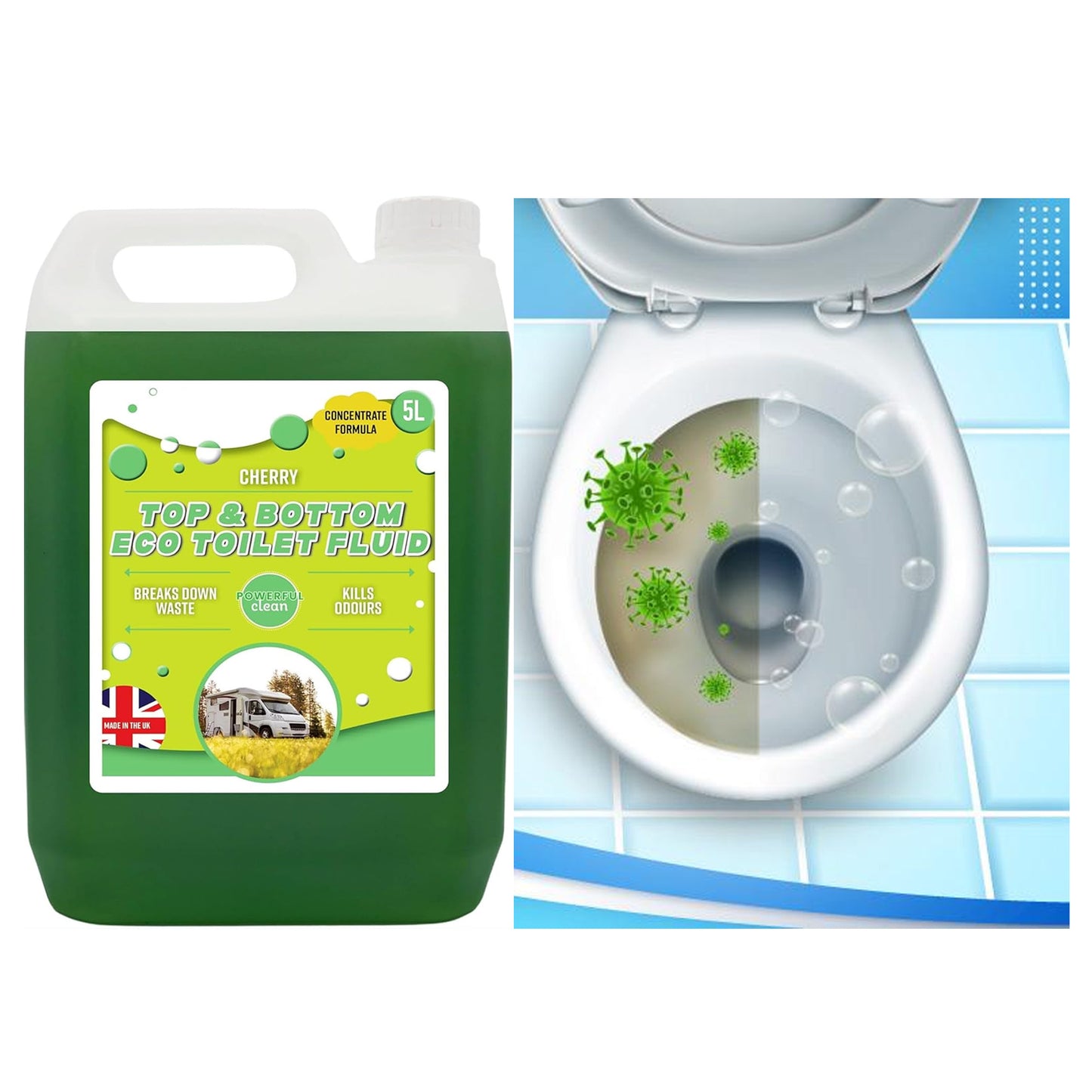 Powerful 5 Litre Top & Bottom Toilet Fluid Cleaner Breaks Down Waste Kills Odours