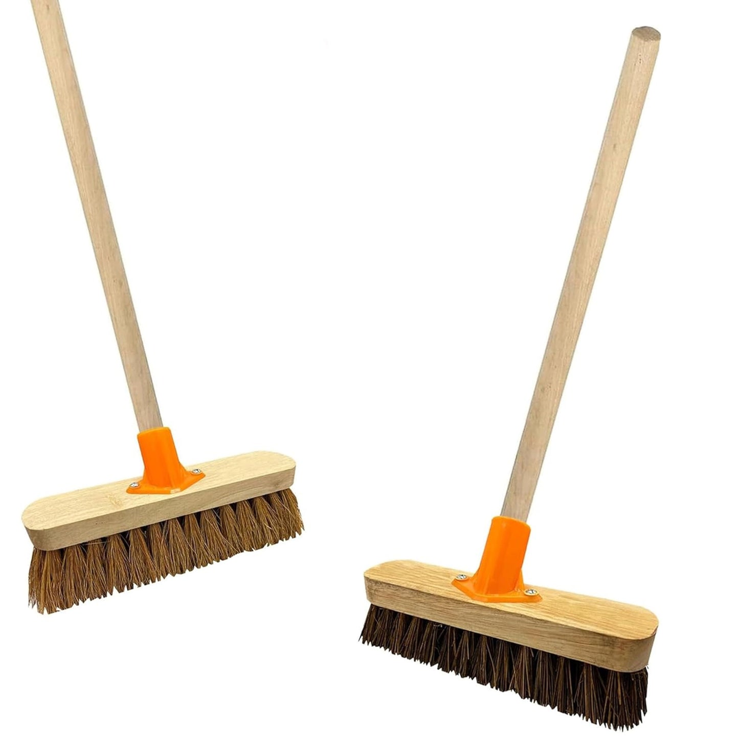 Traditional 10" Coco & 12" Bassine Wooden Sweeping Brushes With Support Bracket Suitable For Home, Garden & Yards