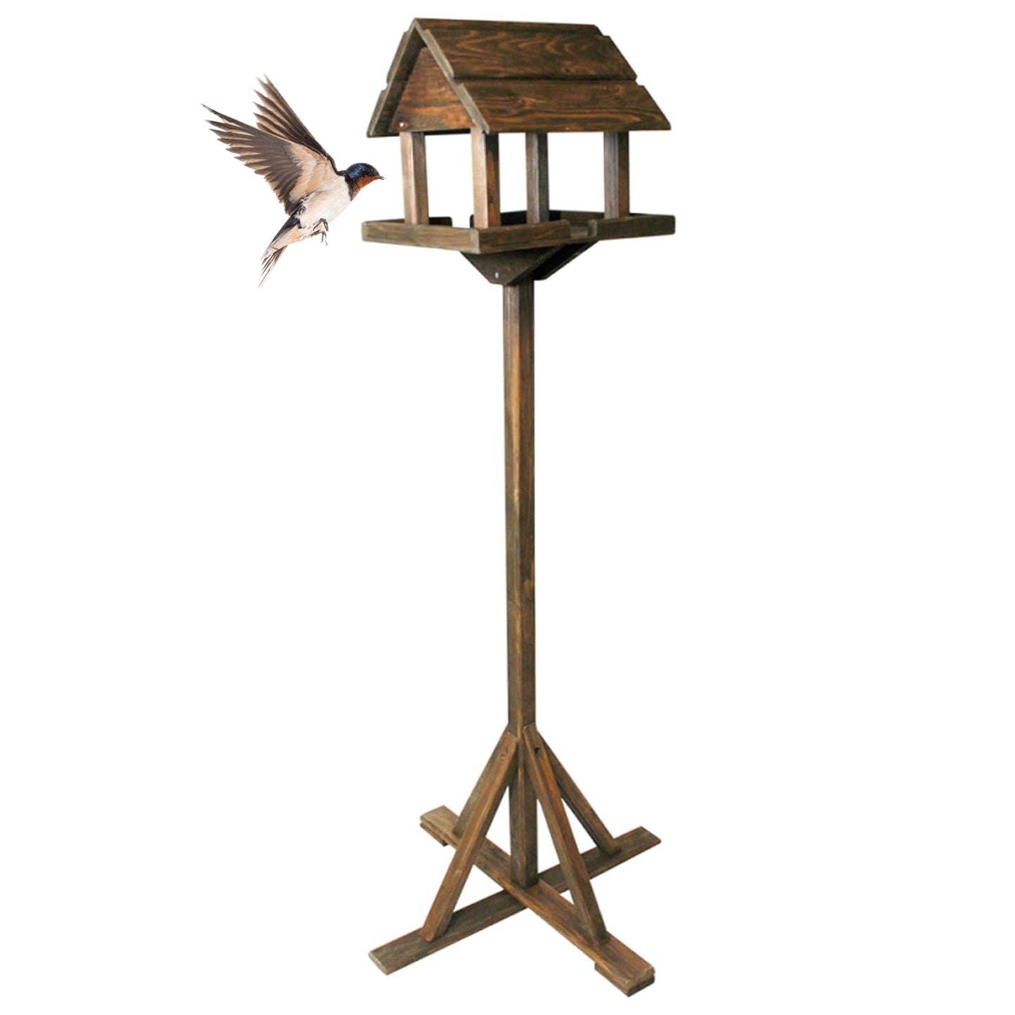 Free Standing Traditional Wooden Bird Table House Feeder For Outdoor Garden Areas