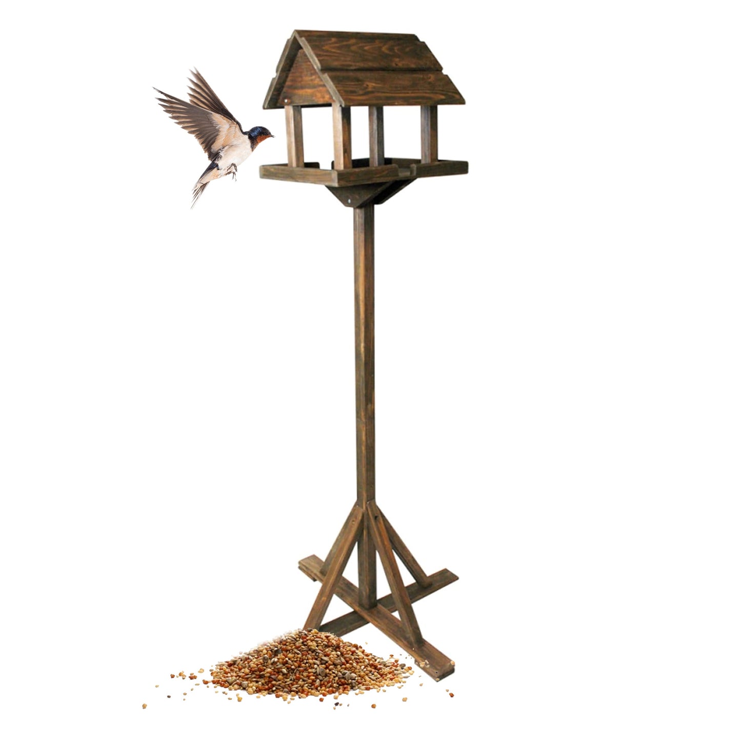 Free Standing Traditional Wooden Bird Table House Feeder For Outdoor Garden Areas