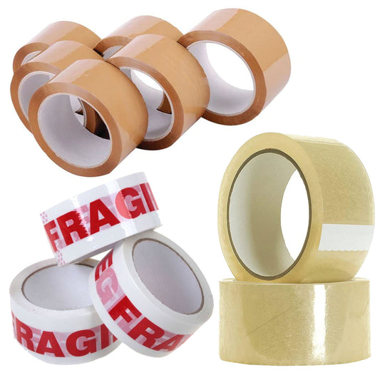 Clear Brown & Fragile Printed 50mm x 66m Strong Sticky Packaging Parcel Tapes