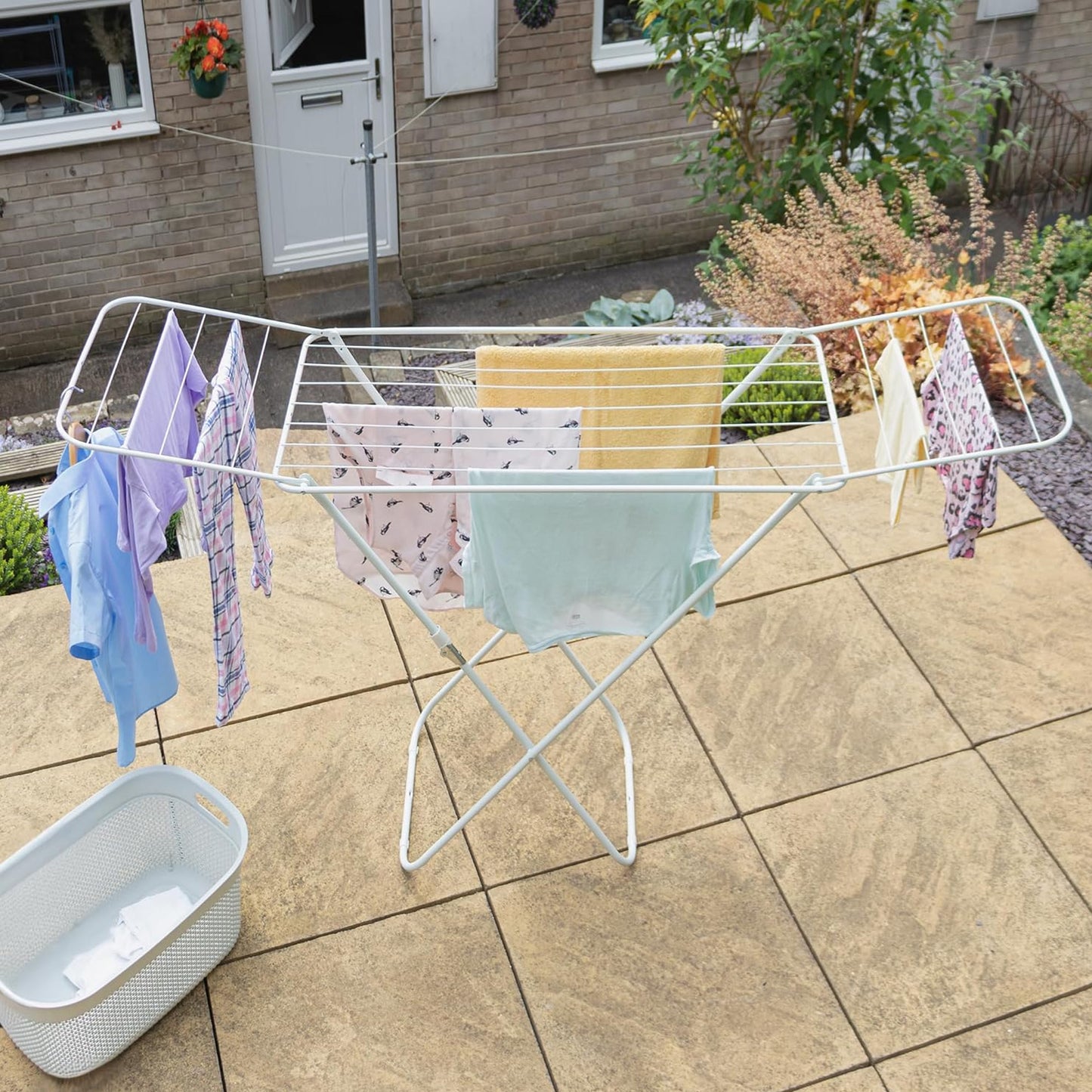 Foldable Winged White Metal Airer With Multiple Drying Rails Perfect For Indoor & Outdoor Use