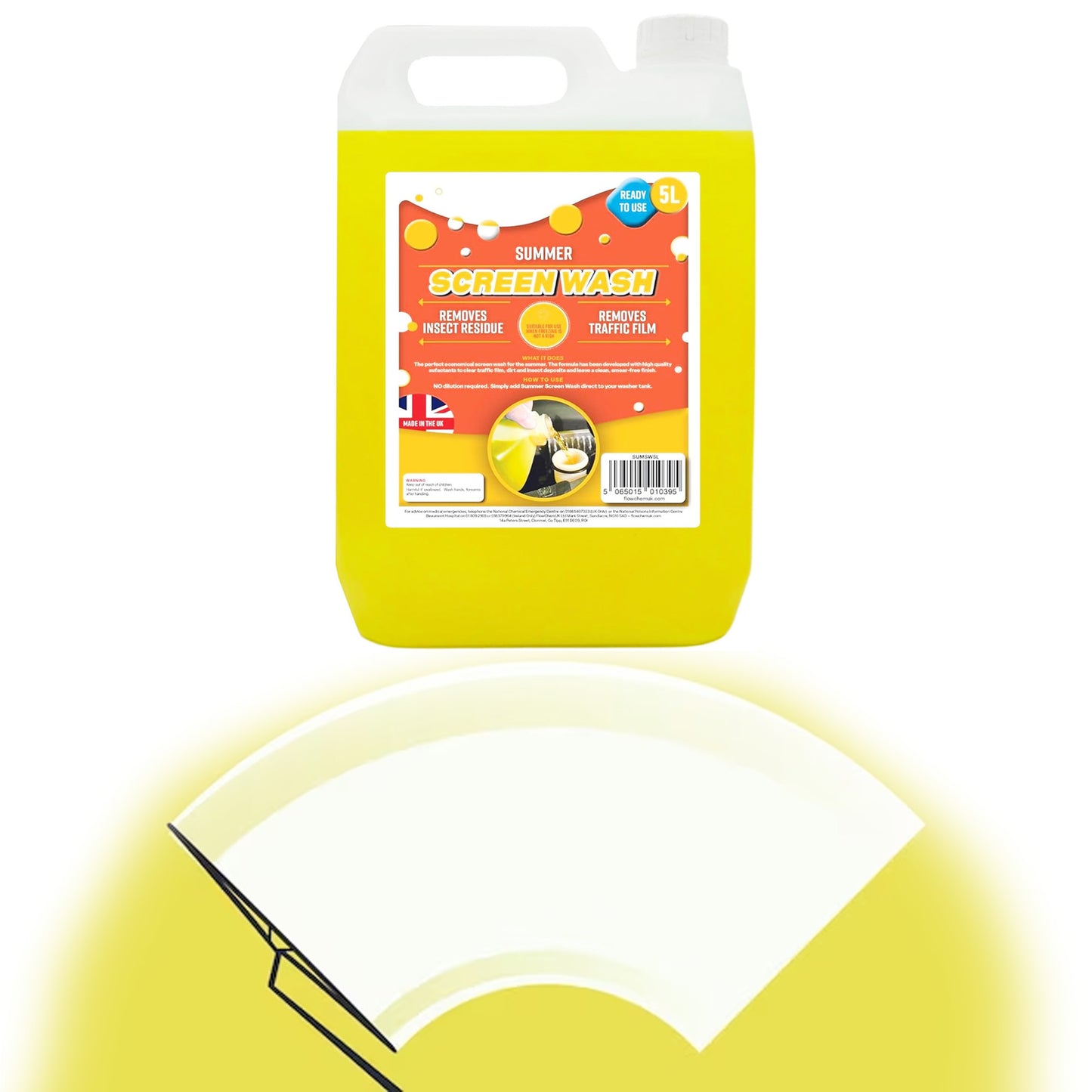 5 Litre Summer Screen Wash Bright Yellow Removes Insect Residue & Traffic Film