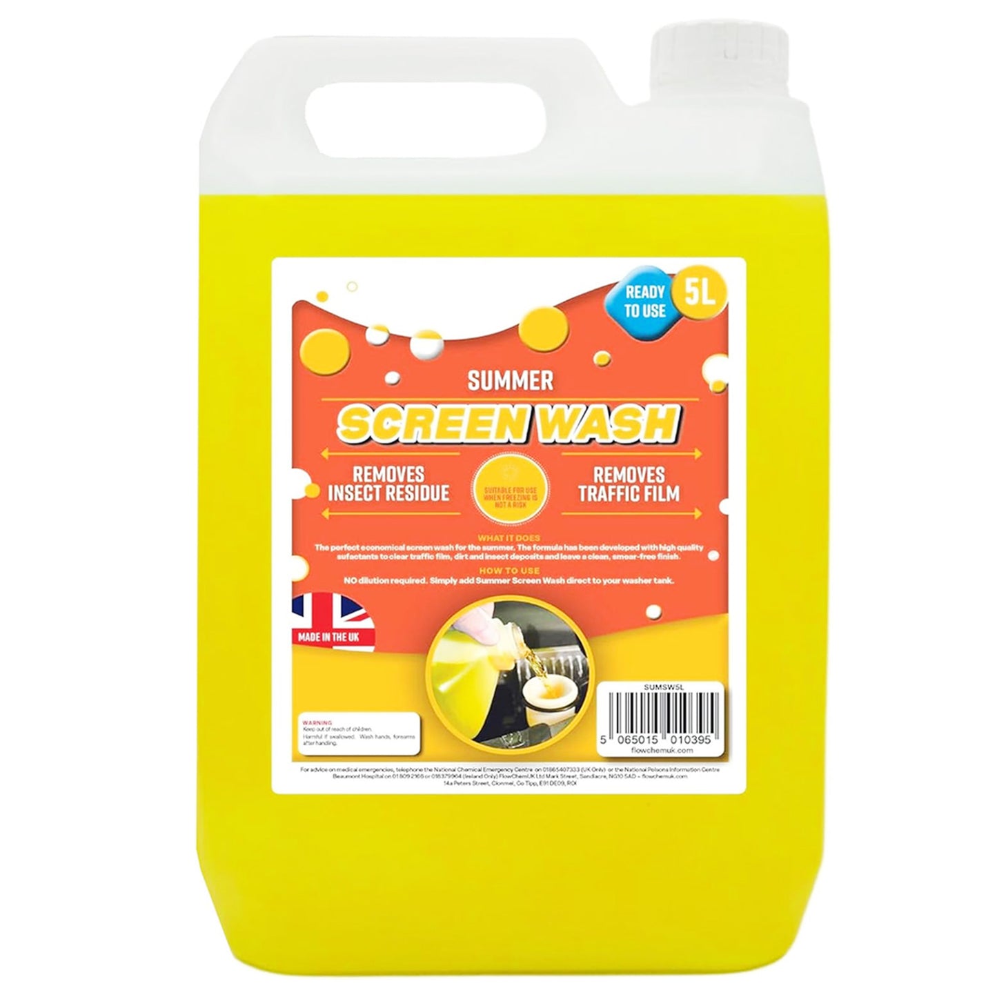 5 Litre Summer Screen Wash Bright Yellow Removes Insect Residue & Traffic Film