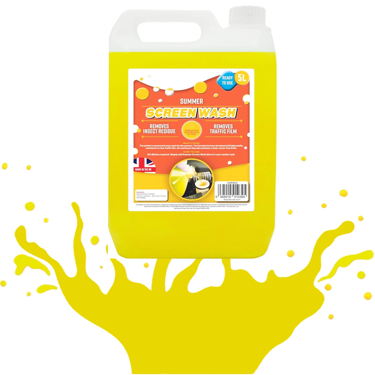 5 Litre Summer Screen Wash Bright Yellow Removes Insect Residue & Traffic Film
