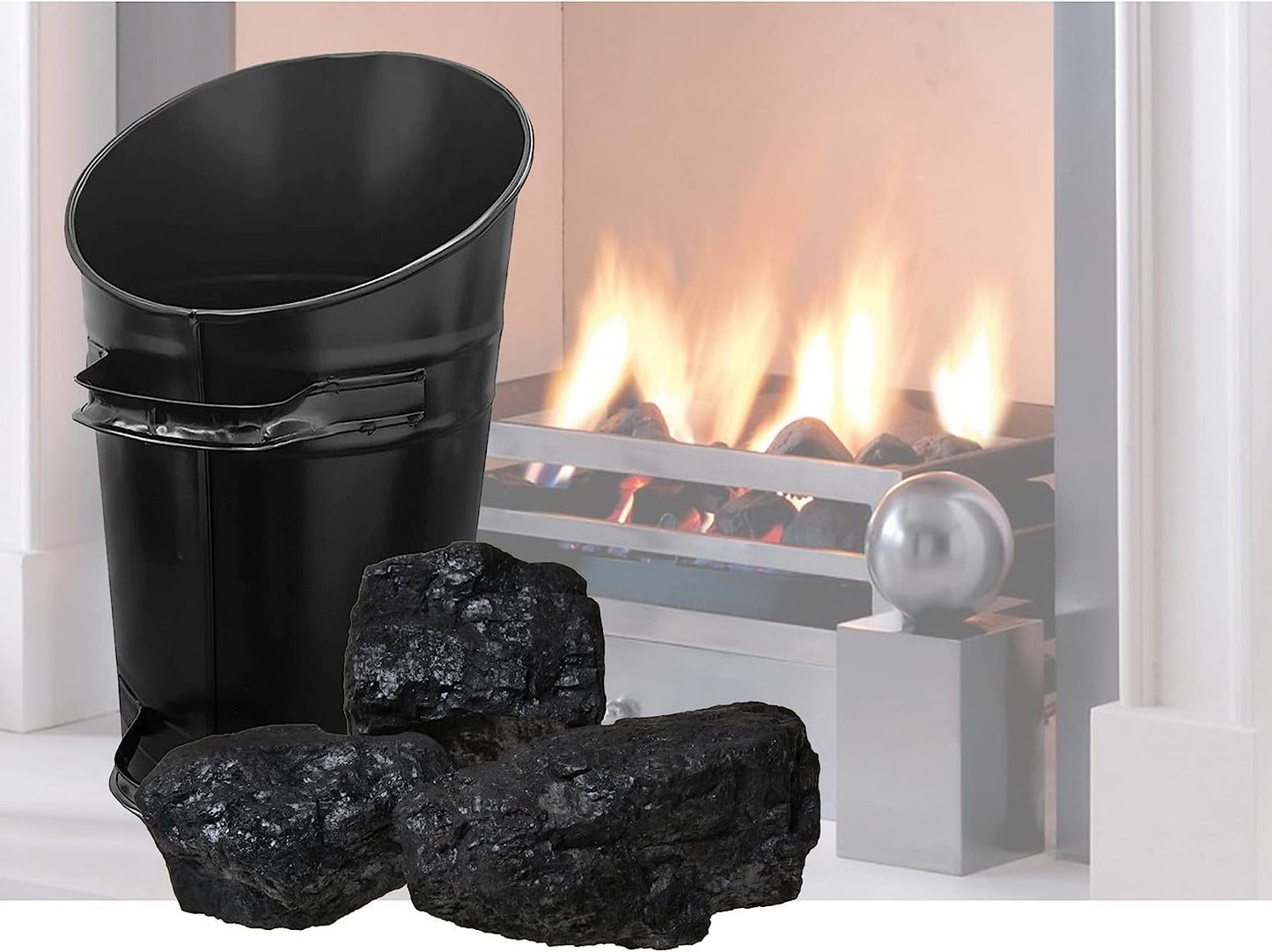 Upright Heavy Duty Angled Top Coal Hod Fireside Bucket Scooper With Two Fitted Handles