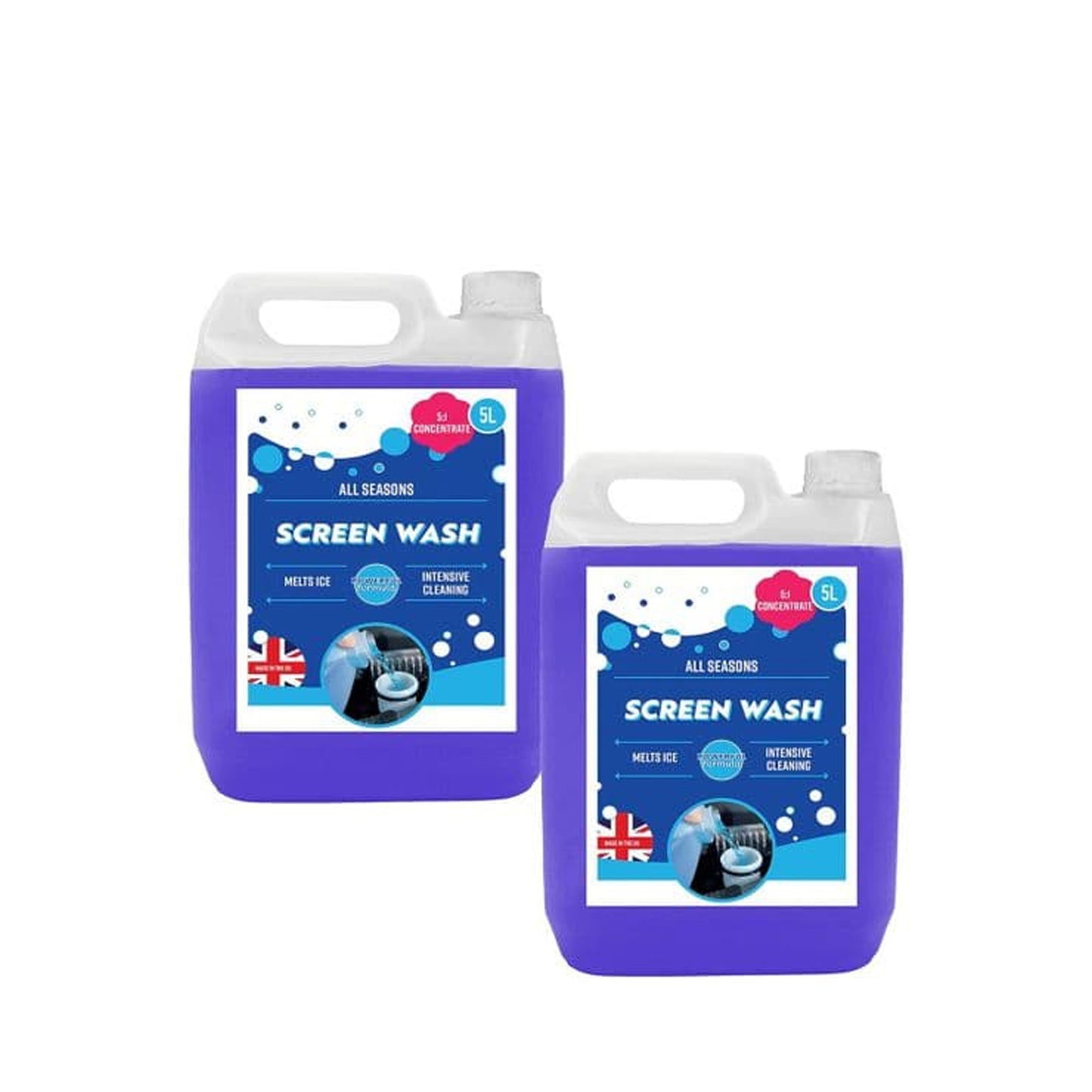 5 Litre Blue All Seasons Vehicle Screen Wash Effective Down To -5°C Formula Streak Free Finish