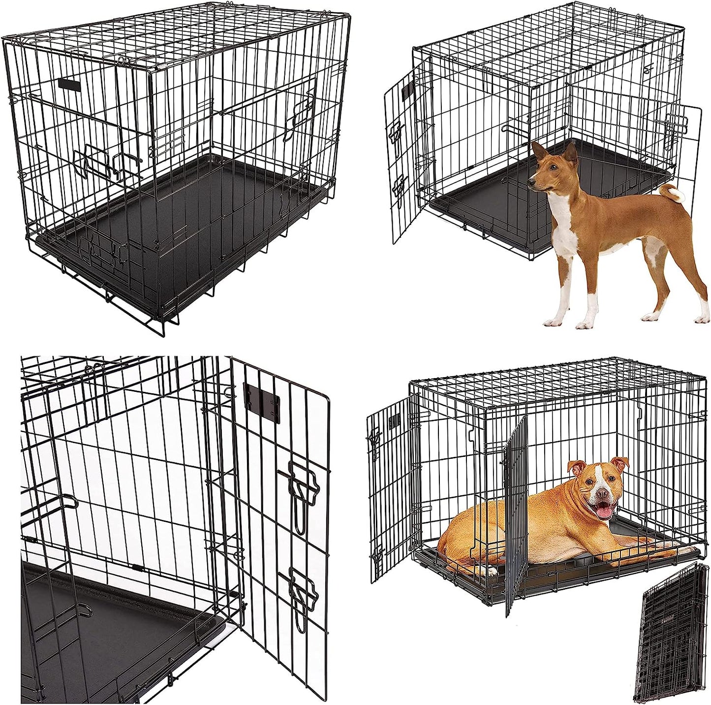 2 Door Folding Durable Steel Rust Resistant Training & Travelling Dog Puppy Cage Carrier