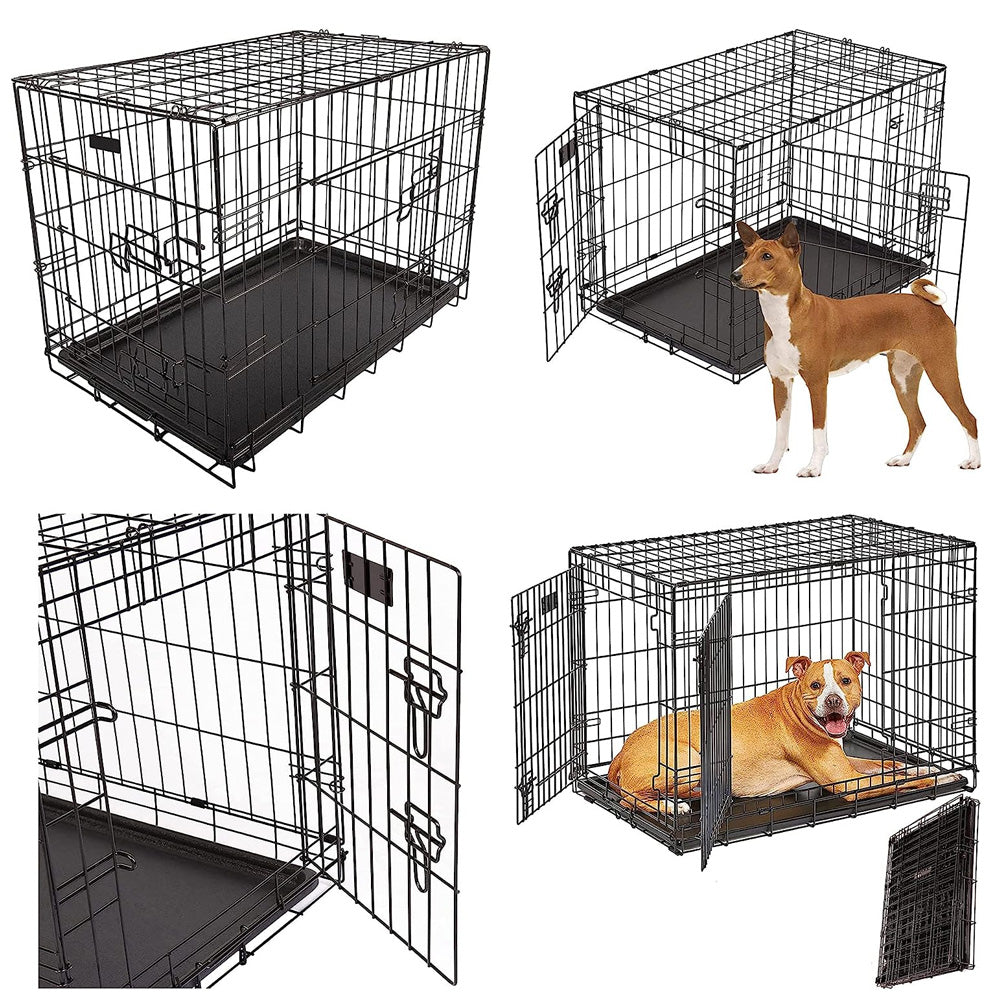 2 Door Folding Durable Steel Rust Resistant Training & Travelling Dog Puppy Cage Carrier