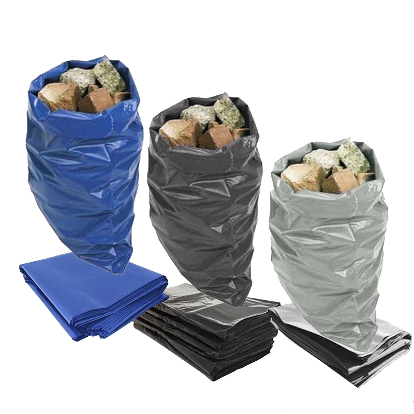 Extra Large Heavy Duty Black Blue Grey Builders Waste Rubbish Rubble Bags