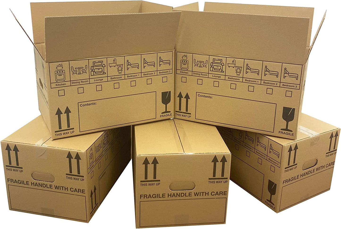 Extra Large & Medium Size Fragile Handle With Care Removal Cardboard Boxes With Carry Handles