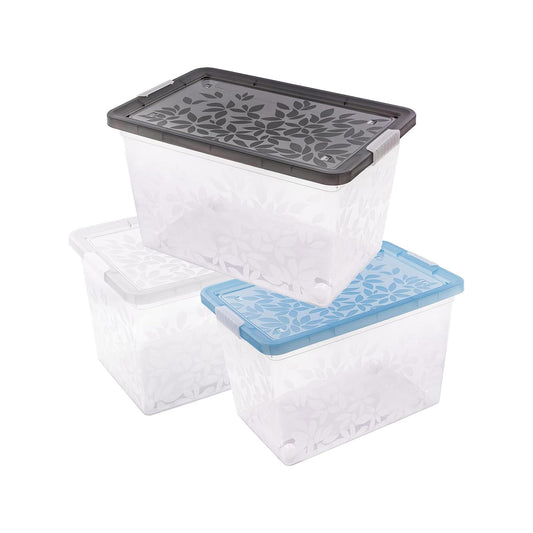 Elegant Jasmine Leaves Strong Stackable Plastic Storage Boxes Complete With Clip Locked Lids