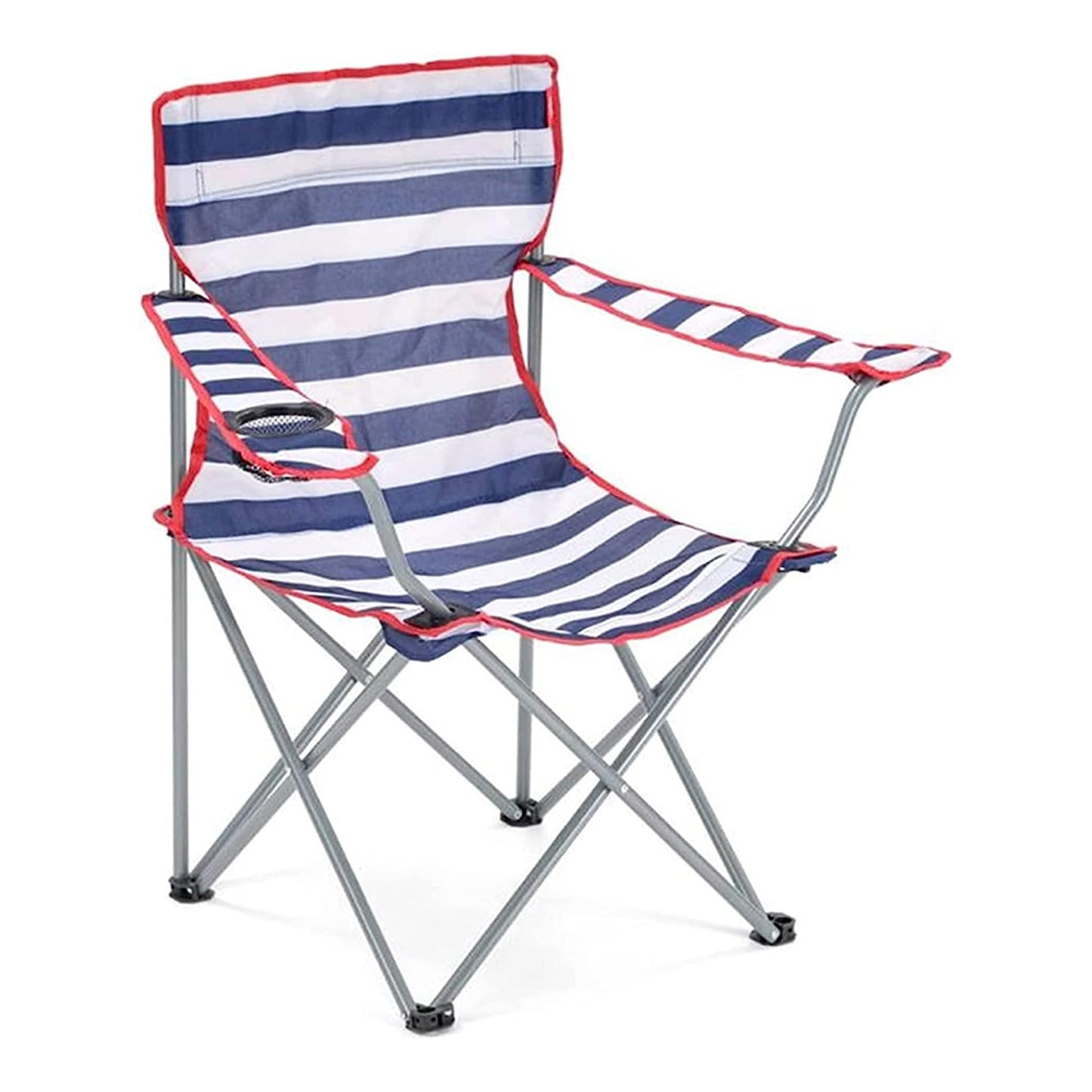 Outdoor Garden Patio Camping Lightweight Striped Folding Chairs With Cup Holder & Arm Rest