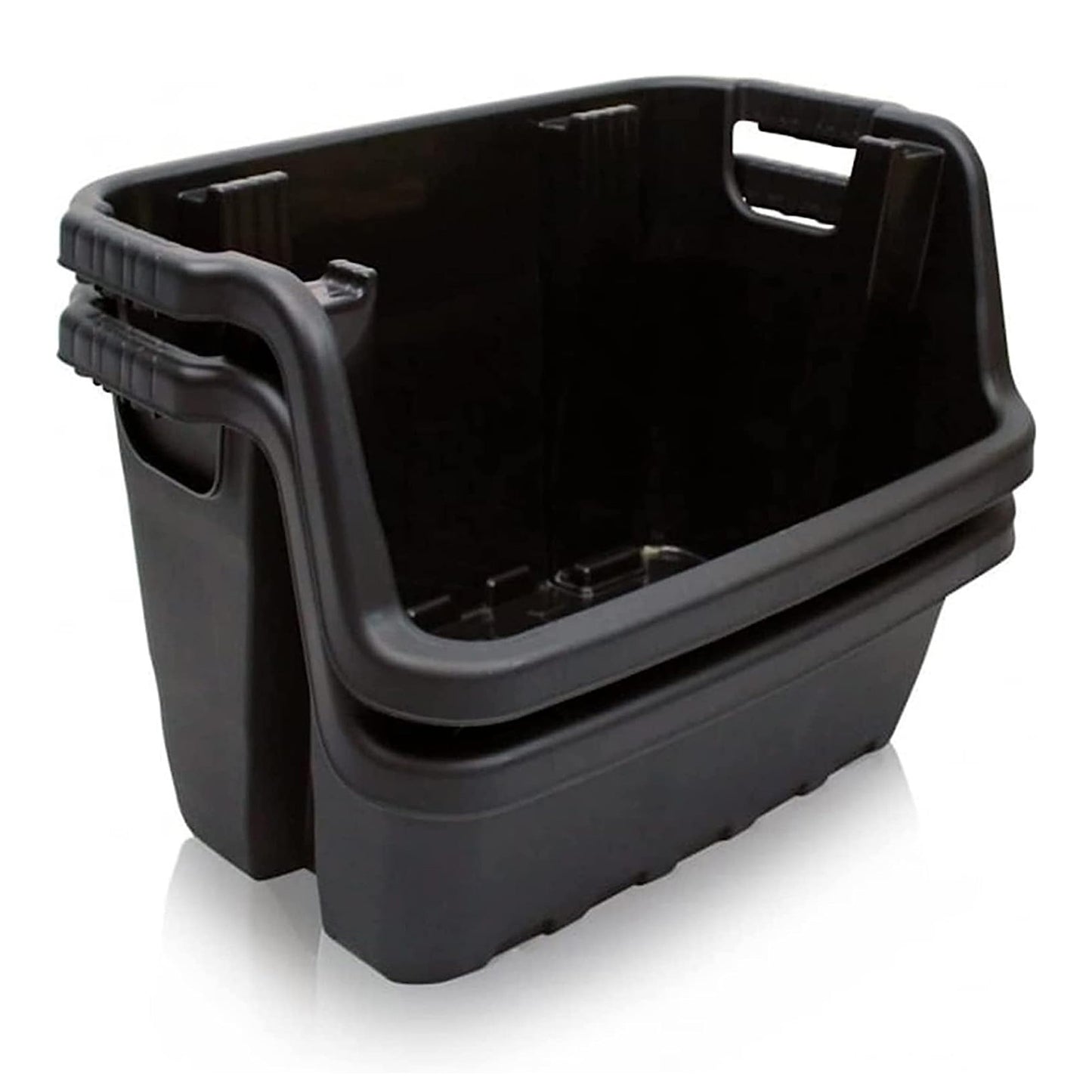 Open Fronted Black Plastic Crates Heavy Duty Stackable Storage Boxes
