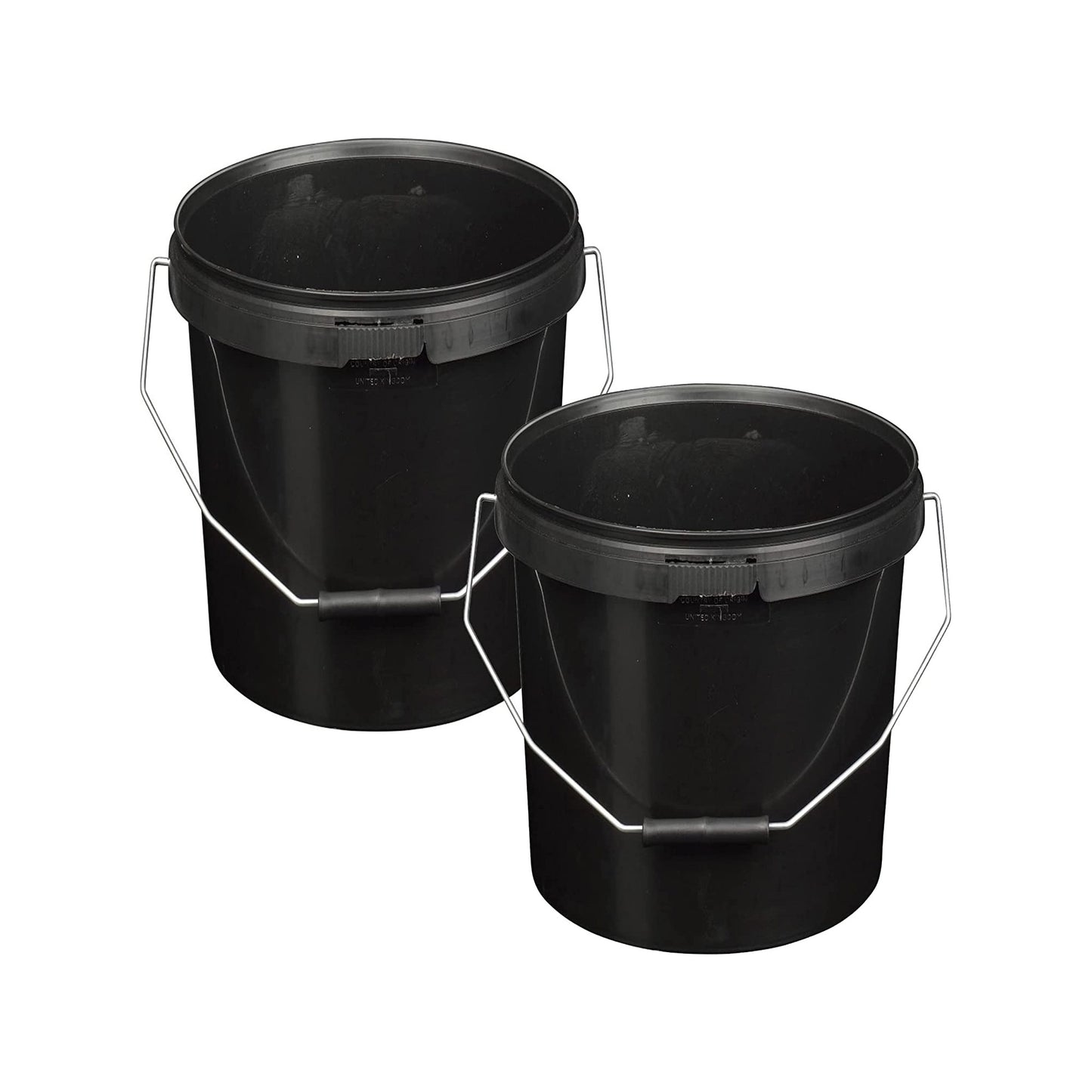 Black & White Strong 5L 10L 25L Hard Wearing Plastic Buckets With Tamper Evident Lids & Handles