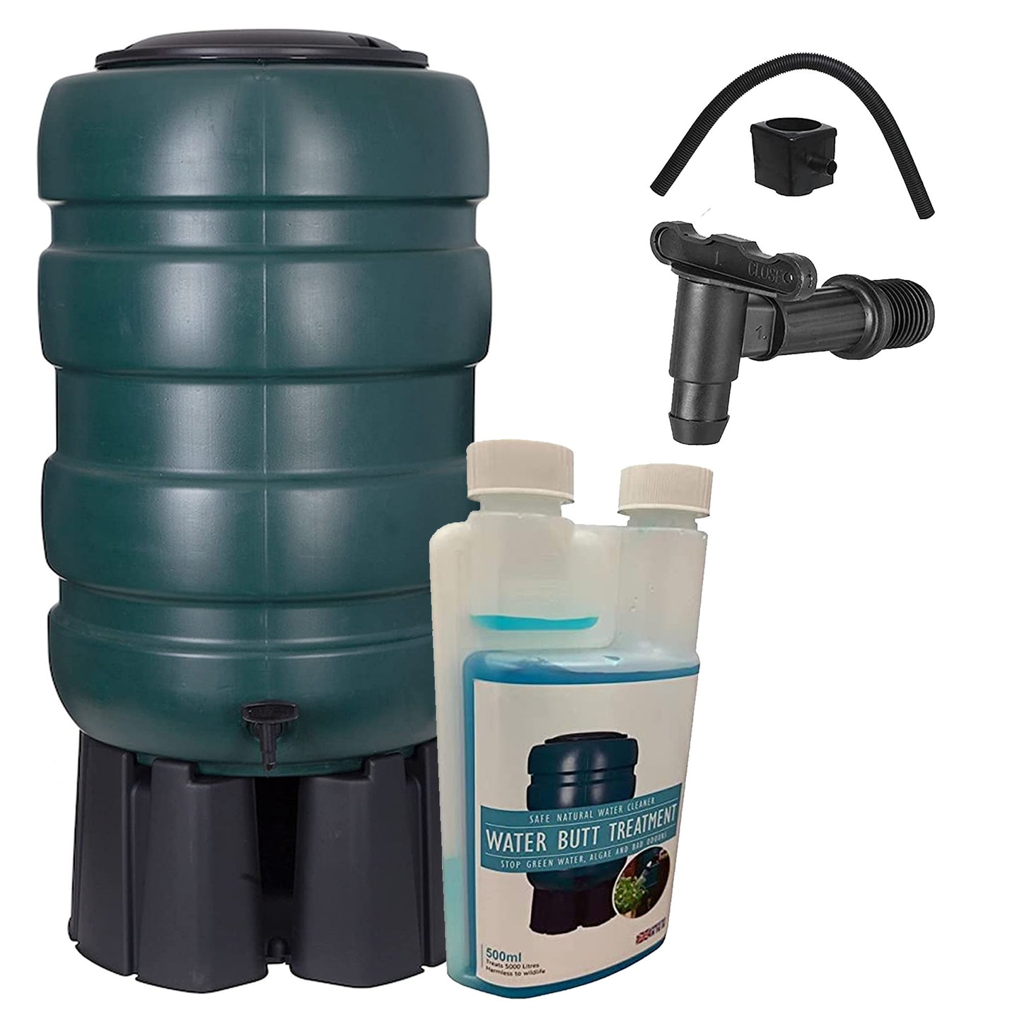 Selection Of Green Water Butts Rain Collectors Complete With Stand Kit & Treatment Cleaner