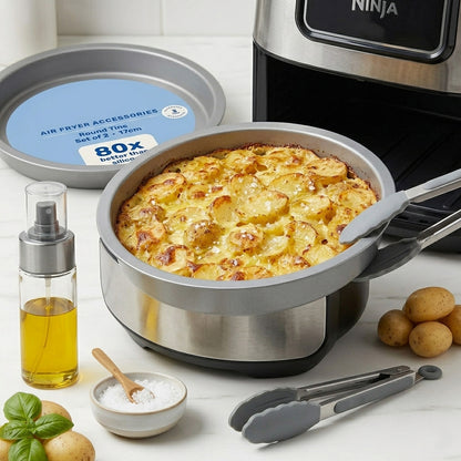 17cm Round Deep Air Fryer Tins Non-Stick Carbon Steel Baking Pans