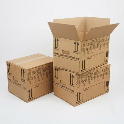 Pack of 20 Strong 44 Litres Printed Removal House Moving Boxes | 47cm x 31.5cm x 27cm With Built In Carry Handles & Tick List
