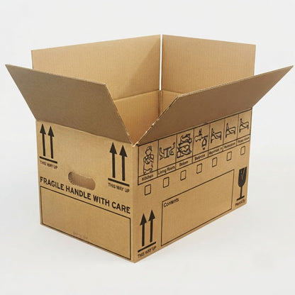 Pack of 20 Strong 44 Litres Printed Removal House Moving Boxes | 47cm x 31.5cm x 27cm With Built In Carry Handles & Tick List