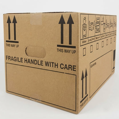 Pack of 20 Strong 44 Litres Printed Removal House Moving Boxes | 47cm x 31.5cm x 27cm With Built In Carry Handles & Tick List