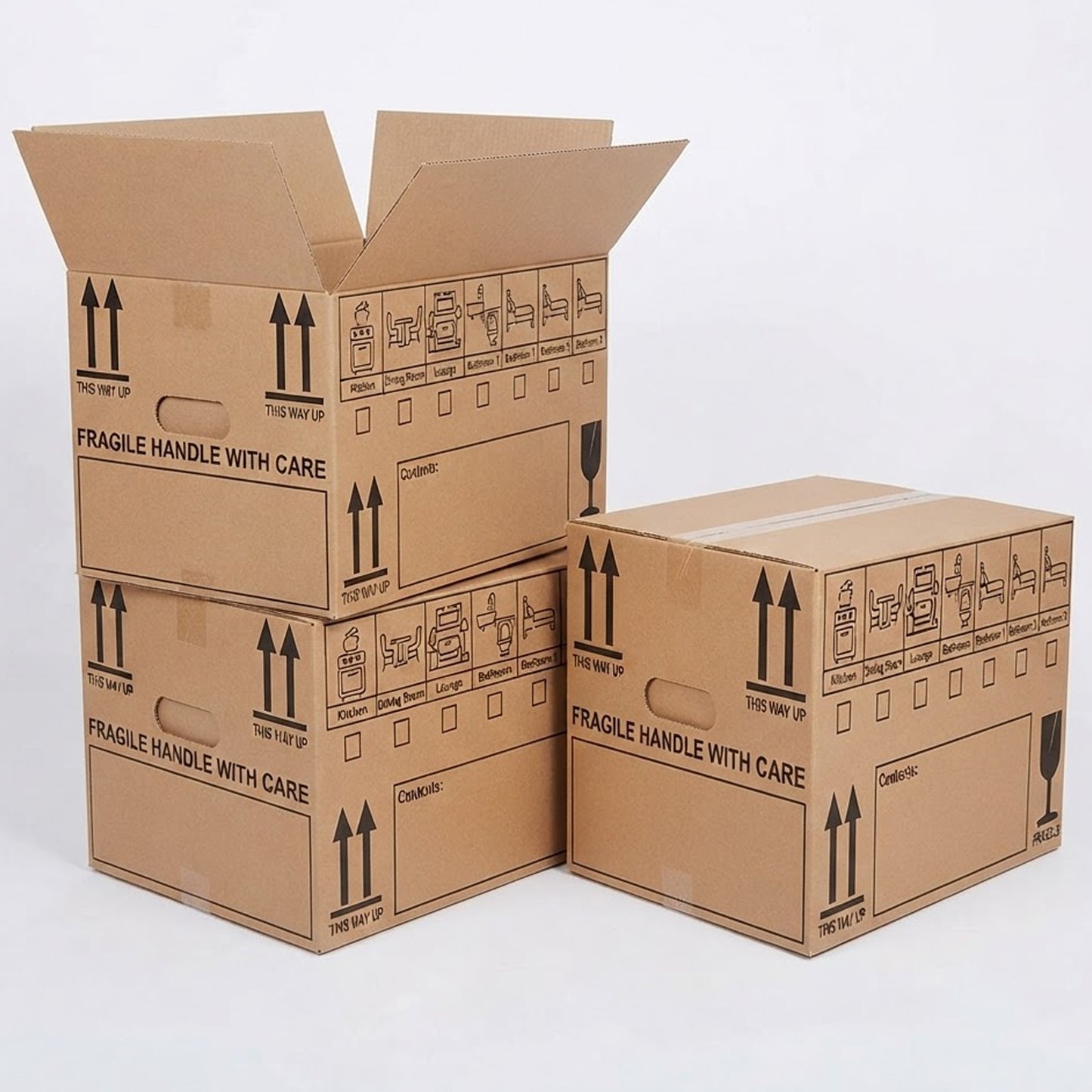 Pack of 20 Strong 44 Litres Printed Removal House Moving Boxes | 47cm x 31.5cm x 27cm With Built In Carry Handles & Tick List