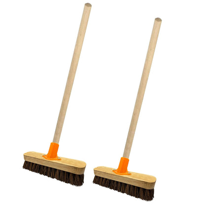 Heavy Duty Strong Stiff Floor Broom Deck Scrubber Brush With Wooden Handle For Garden Pathways