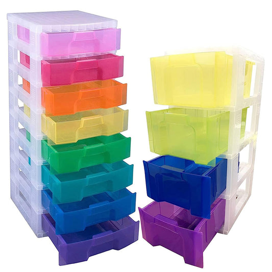 Plastic Rainbow Coloured Modular Storage Tower Units For Home Office Schools Children’s Toys Drawer