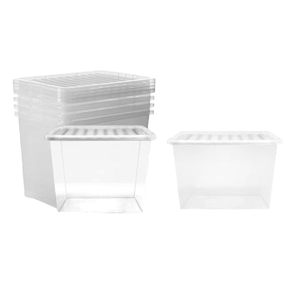 Set of 5 Clear Plastic Extra Large 80 Litre Stackable Storage Containers With Lids