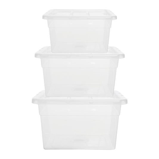Selection Of Clear Plastic Stackable Transparent Storage Boxes 22L, 64L & 96L Complete With Lids