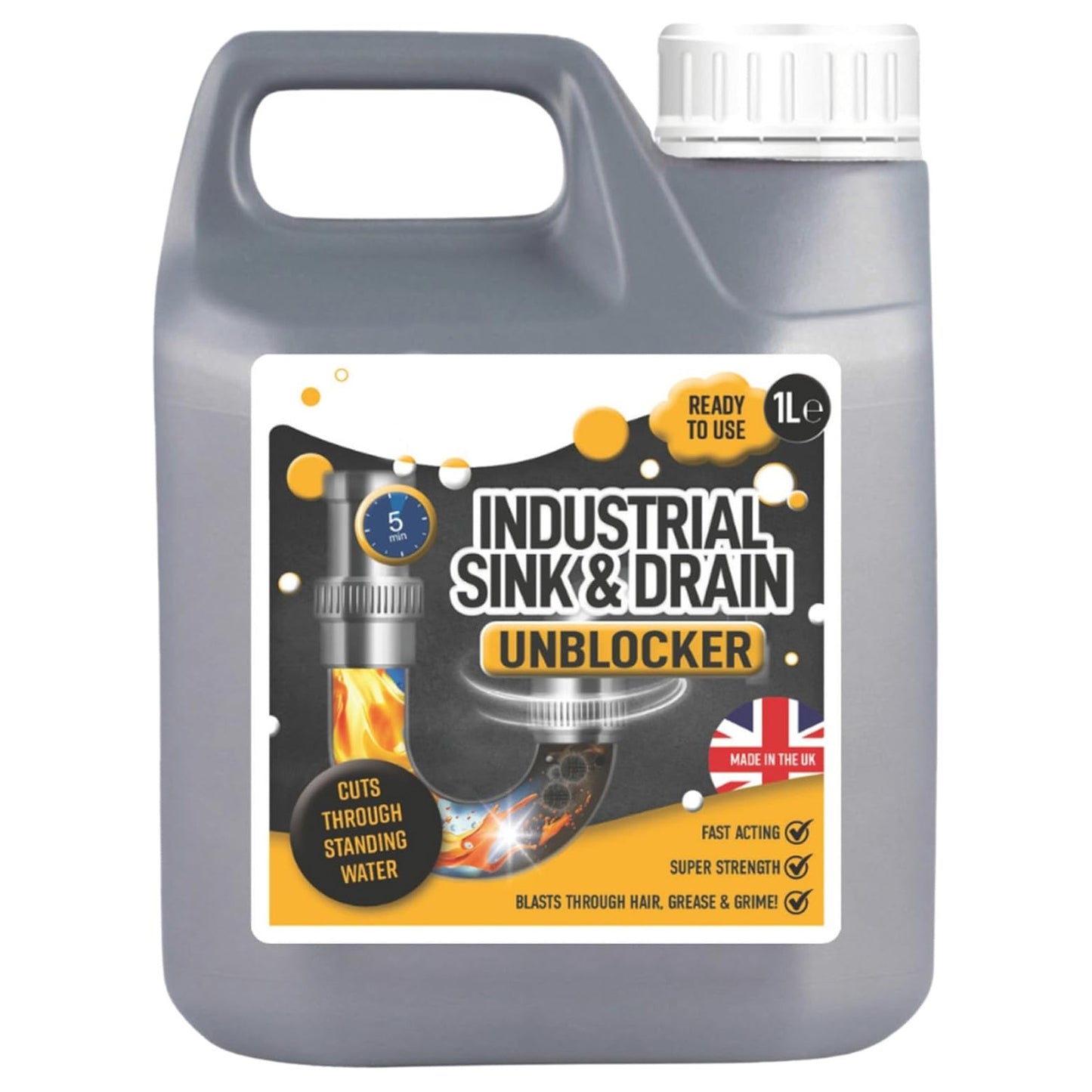 1 Litre Handy Size Industrial Sink & Drain Unblocker Cuts Through Standing Water